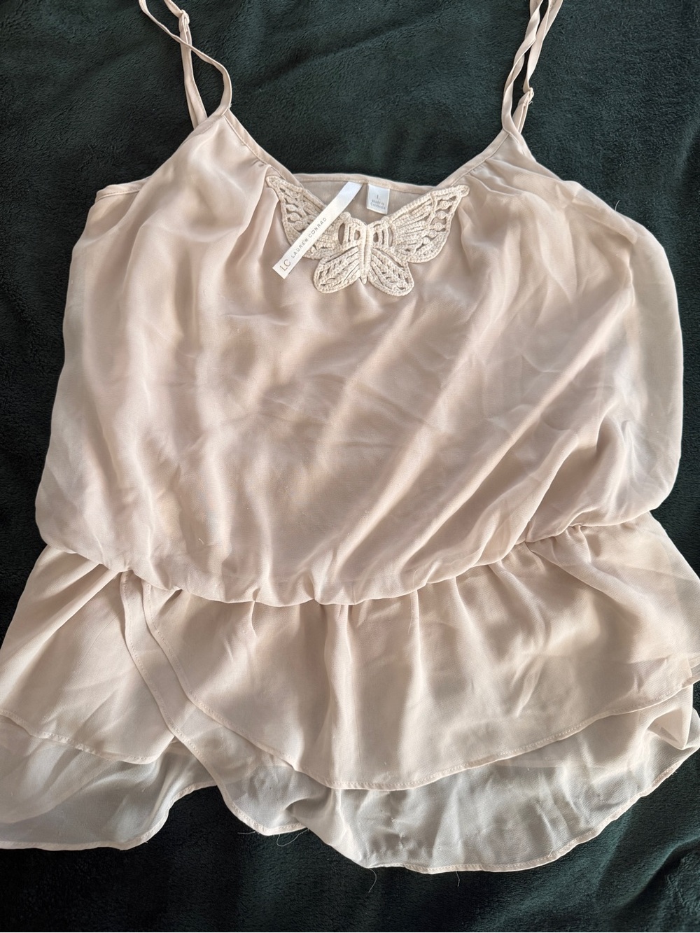 LC Lauren Conrad Blush Layered Chiffon Camisole with Butterfly Applique